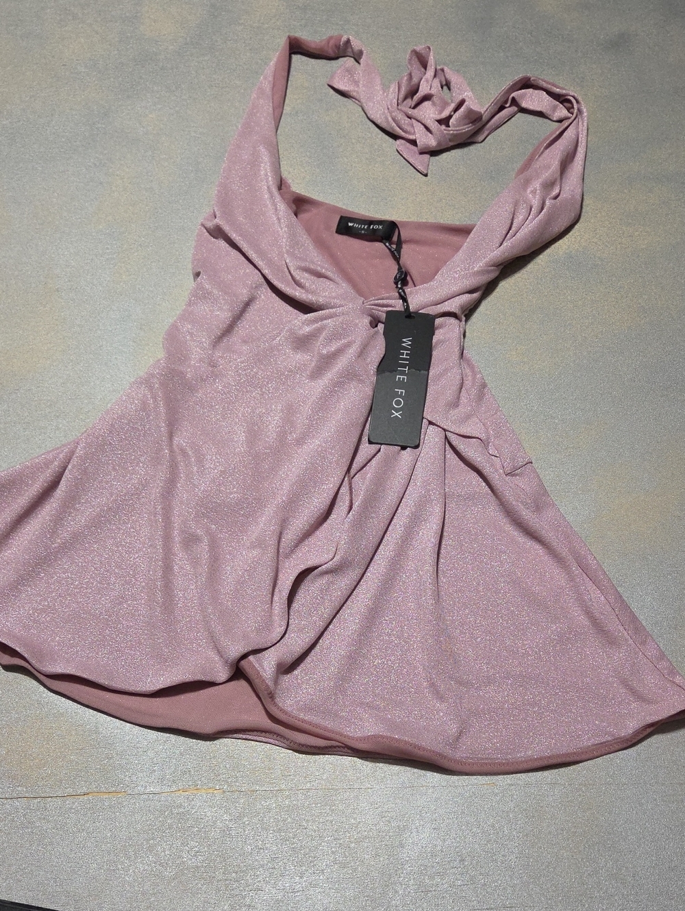 White Fox Boutique Dusty Rose One-Shoulder Shimmer Mini Dress